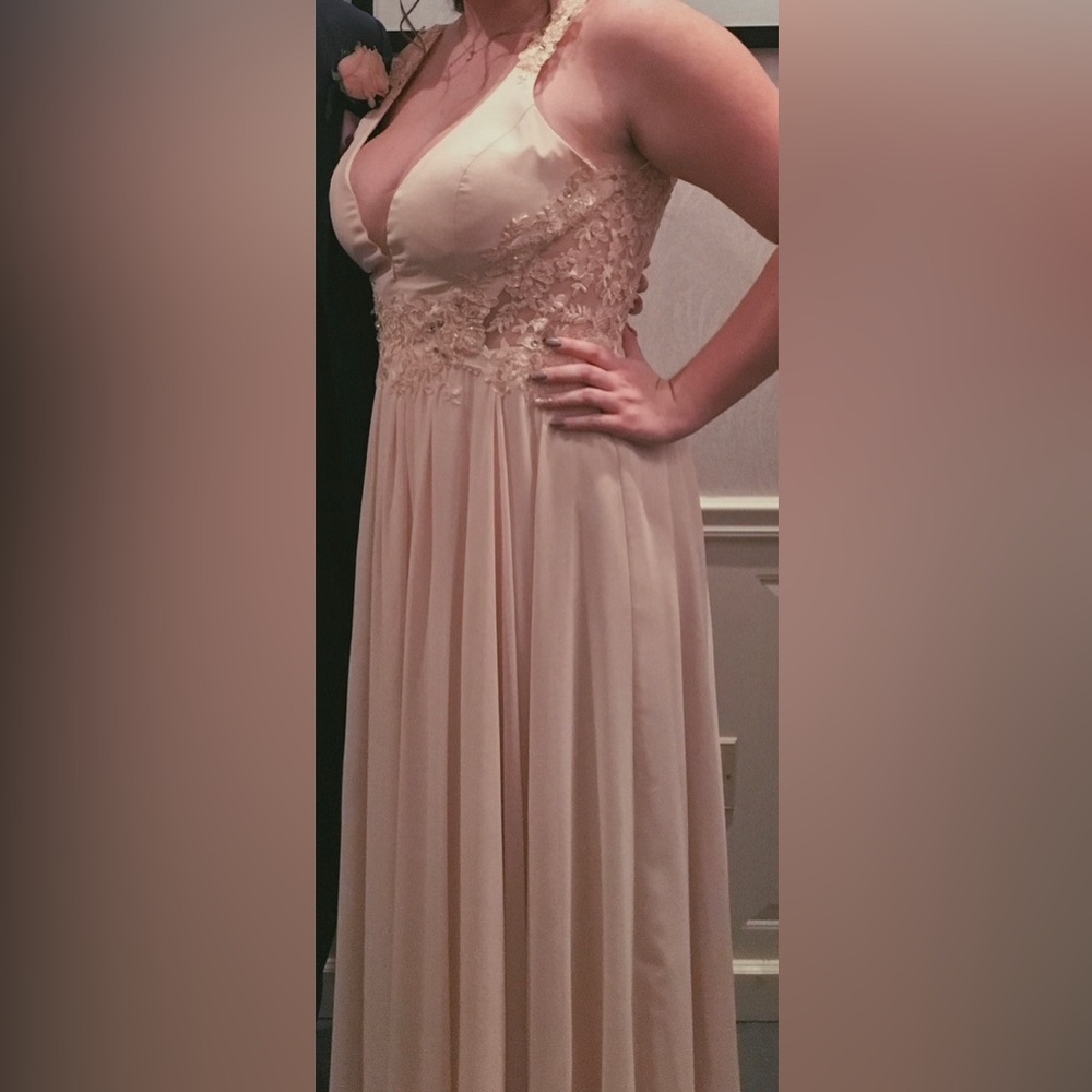 Lace detailed nude/pink prom dress